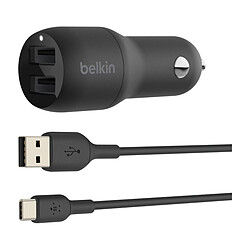Belkin chargeur voiture double - USB A - 24W + Câble USB-A vers USB-C (1 m)