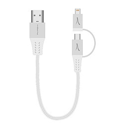 Akashi Mini Câble 2-en-1 USB-A vers Lightning / USB-C - 10 cm
