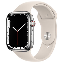 Apple Watch Series 7 Acier inoxydable (Argent - Bracelet Sport Lumière stellaire) - Cellular - 45 mm