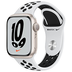Apple Watch Nike Series 7 Aluminium (Lumière stellaire- Bracelet Sport Platine Pur / Noir) - GPS - 41 mm