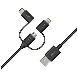 Akashi Câble Eco 3-en-1 USB-A vers USB-C - Lightning - micro USB - 1 m