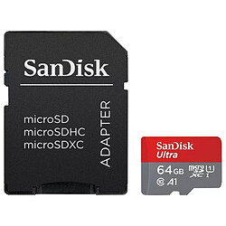 SanDisk Ultra microSD UHS-I U1 64 Go 140 Mo/s + Adaptateur SD (SDSQUAB-064G-GN6IA)