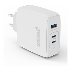 INOVU Chargeur Secteur 100W  3 en 1 (USB-A + 2 x USB-C) Power Delivery, GaN