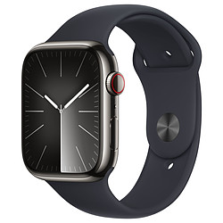 Apple Watch Series 9 GPS + Cellular - Acier Inoxydable Graphite - Bracelet Sport Band Minuit - 45 mm - Taille M/L