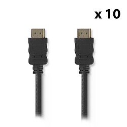 Nedis Lot de 10 câbles HDMI haute vitesse avec Ethernet (Noir) - 2 m