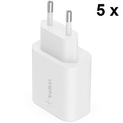 Belkin Lot de 5 Chargeurs Secteur USB-C 25 W pour iPhone (20 W) et Samsung (25 W) - Blanc