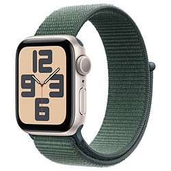 Apple Watch SE GPS (2024) - 40 mm - Aluminium Lumière Stellaire - Bracelet Sport Textile Vert Lacustre