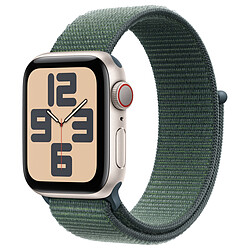 Apple Watch SE GPS + Cellular (2024) - 40 mm - Aluminium Lumière Stellaire -  Bracelet Sport Textile Vert Lacustre