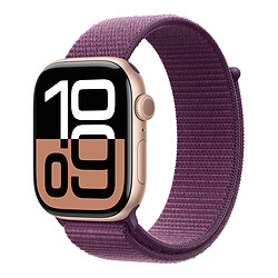 Apple Watch Series 10 GPS - Aluminium Rose Or - Bracelet Sport Textile Prune - 46 mm