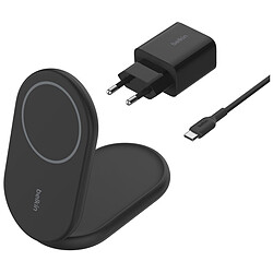 Belkin BoostCharge Socle de Recharge Aimanté et Pliable Qi2 15W - Noir + Chargeur secteur