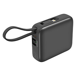 Akashi Batterie de Secours avec câbles USB-C et Lightning intégrés - 10 000 mAh (Noir)