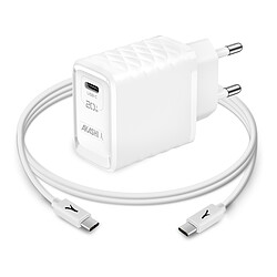 Akashi Pack Chargeur Secteur GaN 20W USB-C + Cable USB-C - 1 m