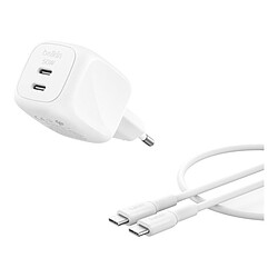 Belkin BoostCharge Pro Chargeur secteur GaN deux ports USB-C - 50 W + câble USB-C - Blanc