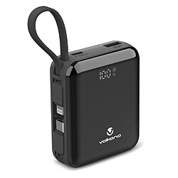 Volkano Solace Series 10 000 mAh avec câbles USB-C et Lightning intégrés - Noir