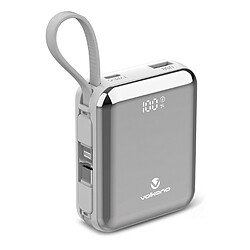 Volkano Solace Series 10 000 mAh avec câbles USB-C et Lightning intégrés - Blanc et Argent