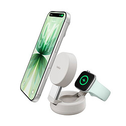 Belkin UltraCharge Pro Chargeur 2-en-1 Aimanté et Pliable 25W Qi2 - Beige Clair