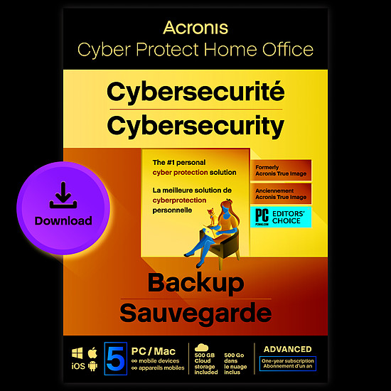Logiciel antivirus et sécurité Acronis Cyber Protect Home Office Advanced 2023 - 250 Go - Licence 1 an - 5 PC/Mac + nombre illimité de terminaux  mobiles - A télécharger
