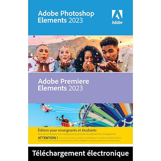 Logiciel image et son Adobe Photoshop Elements & Premiere Elements 2023 - EDUCATION - Licence perpétuelle - 2 Mac - A télécharger
