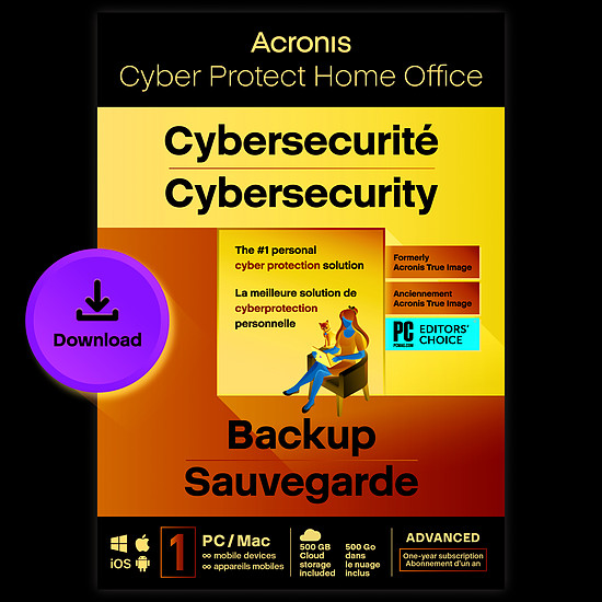 Logiciel antivirus et sécurité Acronis Cyber Protect Home Office Advanced 2023 - 250 Go - Licence 1 an - 1 PC/Mac + nombre illimité de terminaux  mobiles - A télécharger