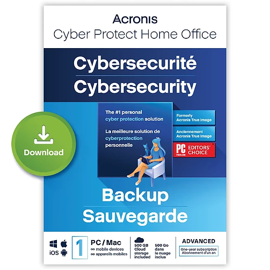 Logiciel antivirus et sécurité Acronis Cyber Protect Home Office Advanced 2023 - 250 Go - Licence 1 an - 1 PC/Mac + nombre illimité de terminaux  mobiles - A télécharger