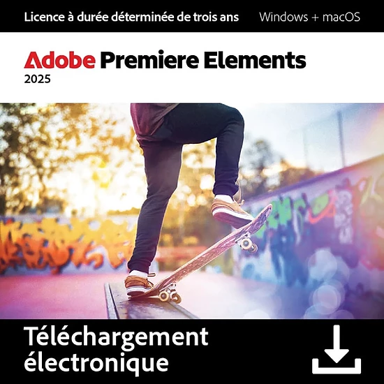 Logiciel image et son Adobe Premiere Elements 2025 - Windows/Mac - 2 appareils - Abonnement 3 ans