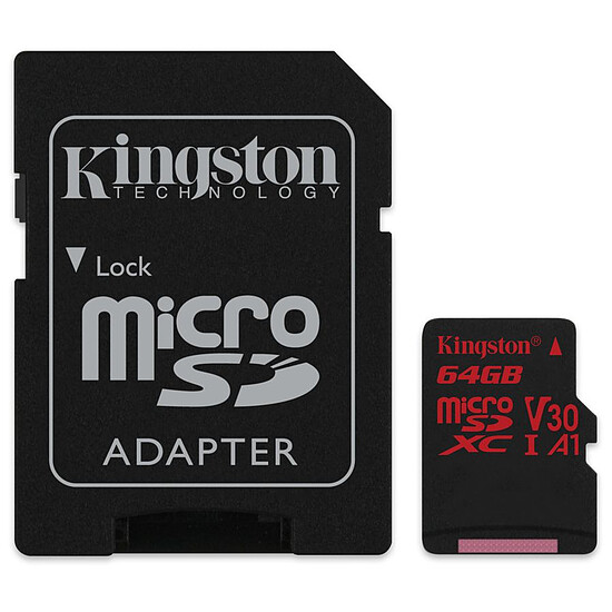 Carte mémoire Kingston microSDXC 64 Go Canvas React (100Mo/s) + adapt. SD