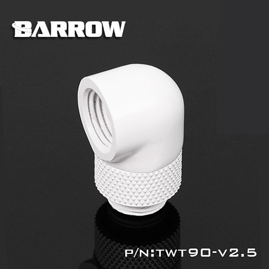Watercooling BARROW TWT90-v2.5 - Embout rotatif à 90° mâle vers femelle - Blanc