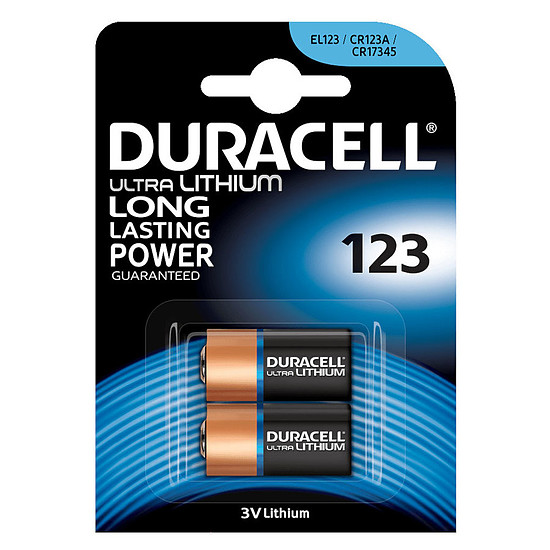 Pile et chargeur Duracell Ultra 123 Lithium 3V (par 2)
