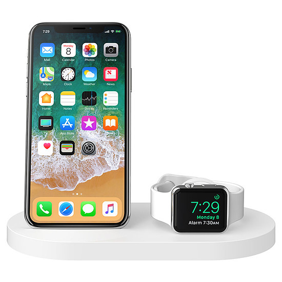 Chargeur Belkin Station de charge sans fil à induction Boost Up pour iPhone et Apple Watch Qi 7,5 W (blanc)
