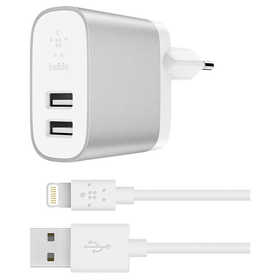 Chargeur Belkin Chargeur secteur Boost Charge (gris) + câble Lightning (blanc) - USB-A - 24 W