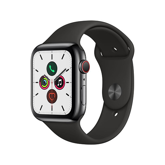 Montre connectée Apple Watch Series 5 Aluminium (Gris- Bracelet Sport Noir) - Cellular - 44 mm