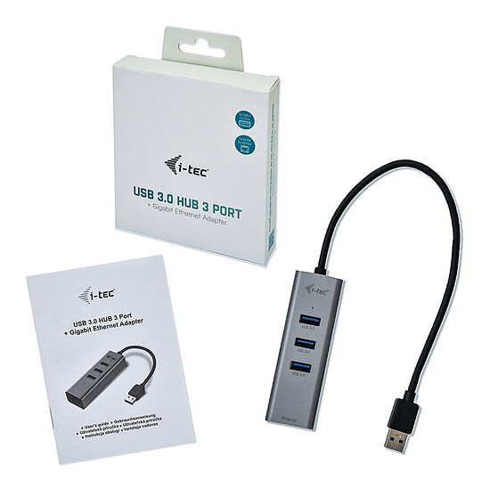Hub USB i-tec USB 3.0 Metal Hub 3 Ports - Gigabit Ethernet - Autre vue