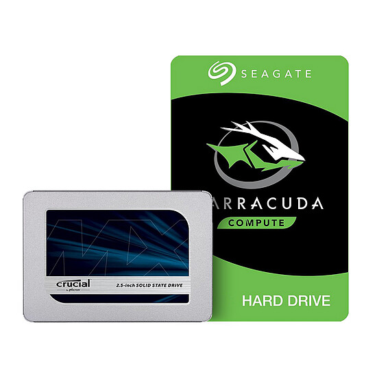Disque SSD Pack Crucial MX500 - 1 To + Seagate BarraCuda - 4 To - 256 Mo