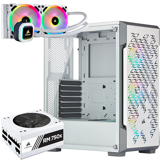Boîtier PC Corsair ICUE 220T RGB Airflow Blanc + RM750x v2 Blanche + H100i RGB Platinum SE