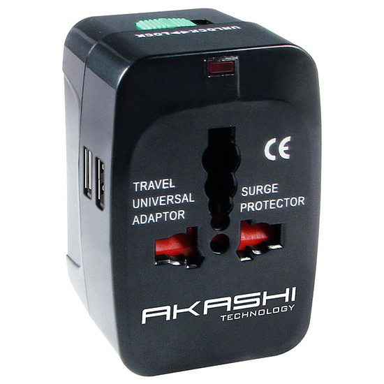 Câble Secteur Akashi Adaptateur Universel de voyage 150 Pays avec 2 ports USB