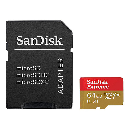 Carte mémoire SanDisk Extreme microSDXC UHS-I U3 V30 64 Go + Adaptateur SD