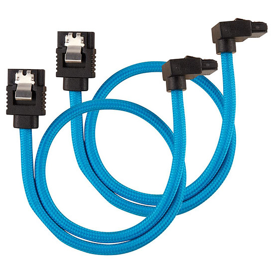 Câble Serial ATA Câbles SATA gainés droits vers coudés (bleu) - 30 cm (lot de 2)