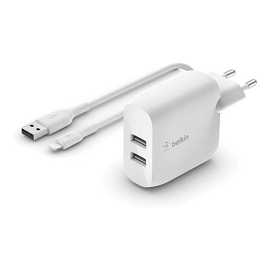 Chargeur Belkin chargeur secteur double - USB A - 24W + Câble USB-A vers Lightning (1 m)