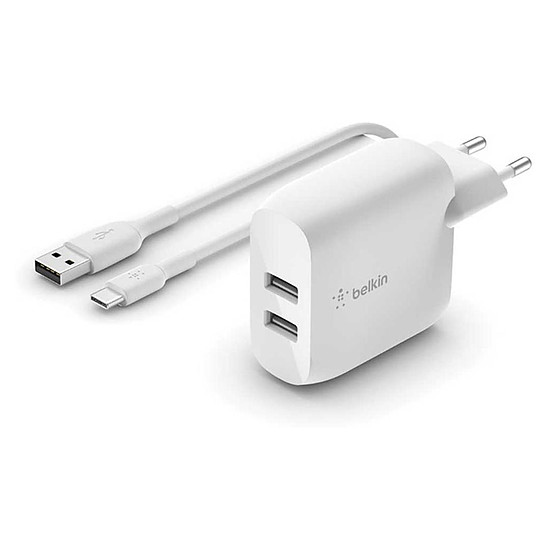 Chargeur Belkin chargeur secteur double - USB A - 24W + Câble USB-A vers USB-C (1 m)