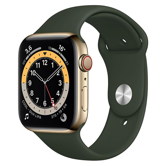 Montre connectée Apple Watch Series 6 Acier inoxydable (Or - Bracelet Sport Vert) - Cellular - 44 mm