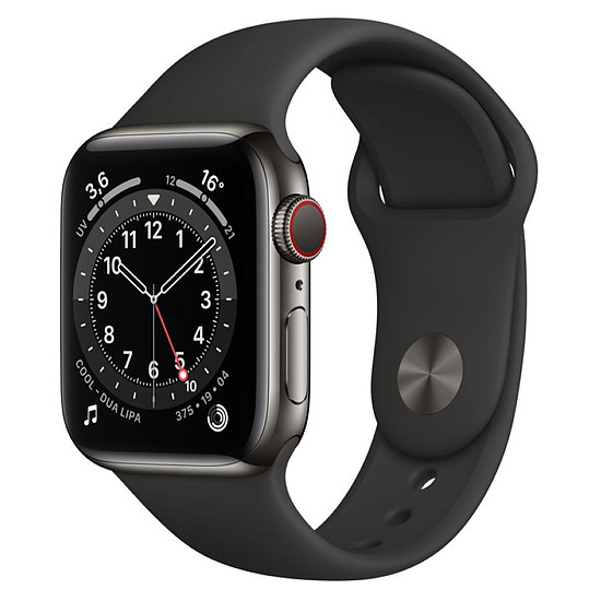 Montre connectée Apple Watch Series 6 Acier inoxydable (Graphite - Bracelet Sport Noir) - Cellular - 40 mm