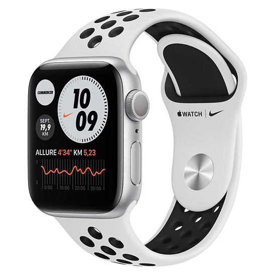 Montre connectée Apple Watch Nike Series 6 Aluminium (Argent - Bracelet Sport Platine Pur / Noir) - GPS - 40 mm