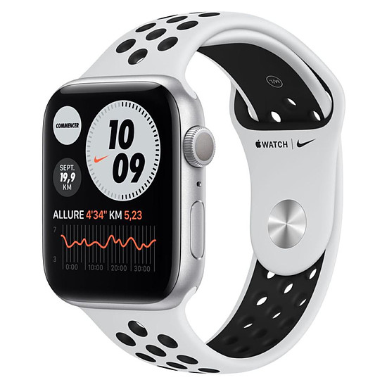 Montre connectée Apple Watch Nike Series 6 Aluminium (Argent - Bracelet Sport Platine Pur / Noir) - GPS - 44 mm