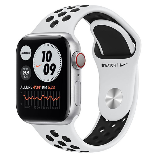 Montre connectée Apple Watch Nike Series 6 Aluminium (Argent - Bracelet Sport Platine Pur / Noir) - Cellular - 40 mm