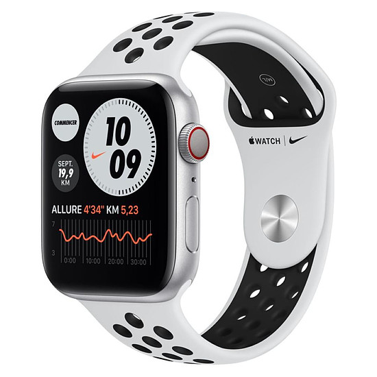 Montre connectée Apple Watch Nike Series 6 Aluminium (Argent - Bracelet Sport Platine Pur / Noir) - Cellular - 44 mm