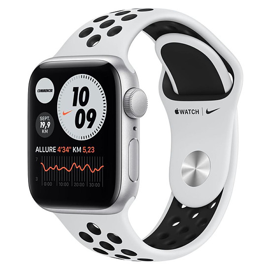 Montre connectée Apple Watch Nike SE Aluminium (Argent - Bracelet Sport Platine Pur / Noir) - GPS - 40 mm