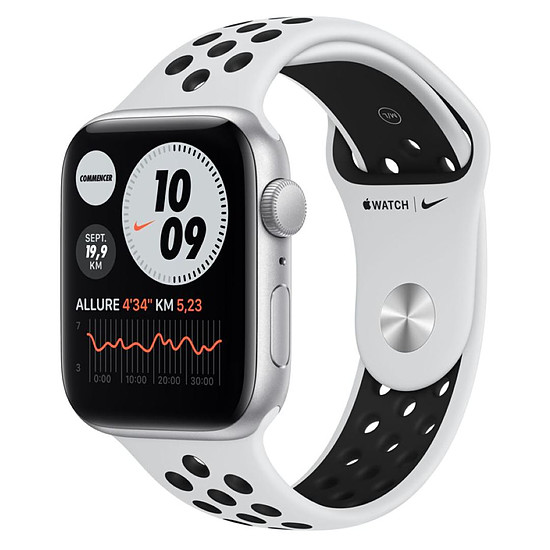 Montre connectée Apple Watch Nike SE Aluminium (Argent - Bracelet Sport Platine Pur / Noir) - GPS - 44 mm