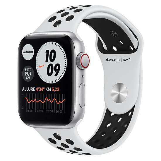 Montre connectée Apple Watch Nike SE Aluminium (Argent - Bracelet Sport Platine Pur / Noir) - Cellular - 44 mm