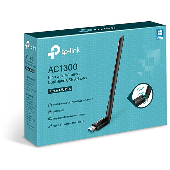 Carte réseau TP-Link Archer T3U Plus - Clé USB Wifi AC1300 double bande avec antenne - Autre vue