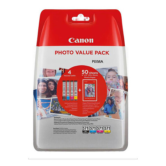 Cartouche d'encre Canon CLI-571 BK, C, M, Y, Photo Value Pack